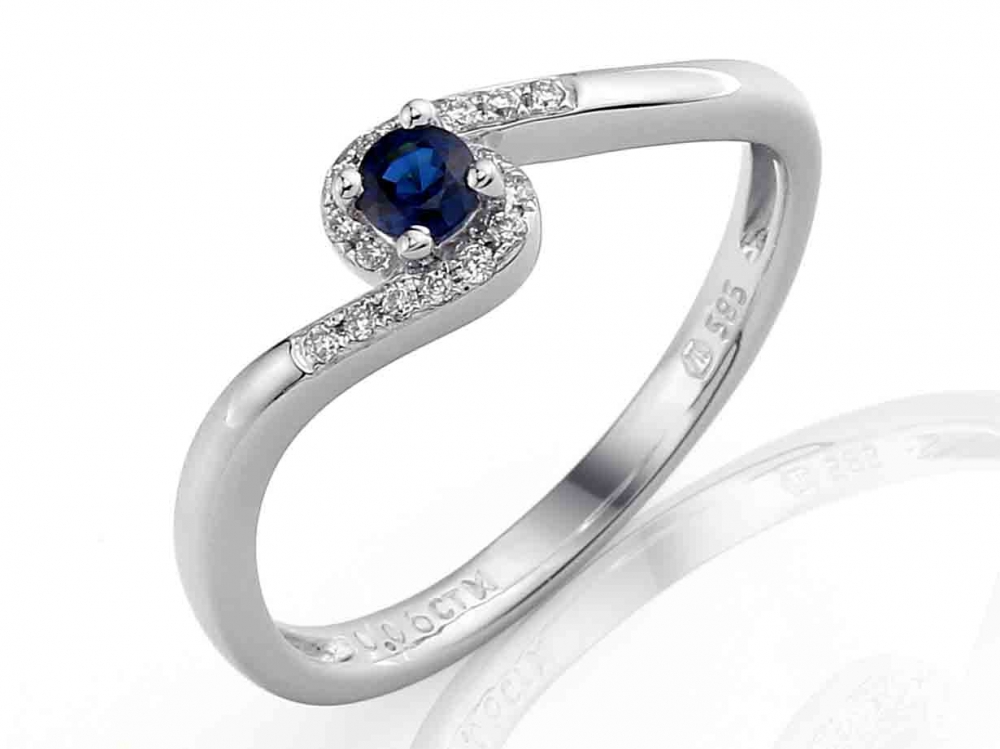 Prsten s diamanty a safírem Briline 3861126-0-54-92