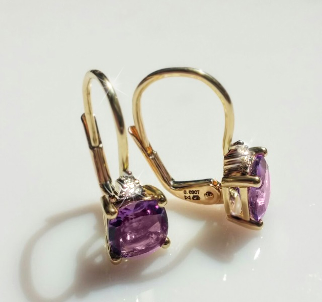 Náušnice s diamanty a ametystem Briline 383-0189