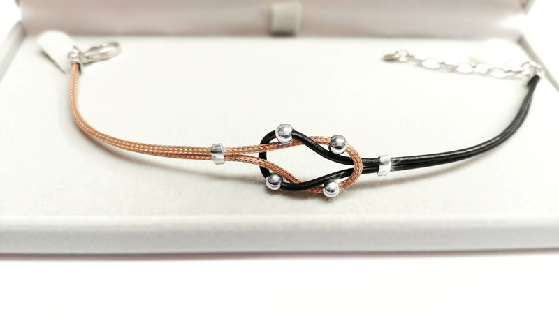 Stříbrný náramek s kůží Briline 17 až 21 cm - agn85904